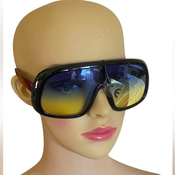 Oversized Shield Gradient Sunglasses Black Frame NWT Maximalist Beach Sunny - Picture 5 of 6